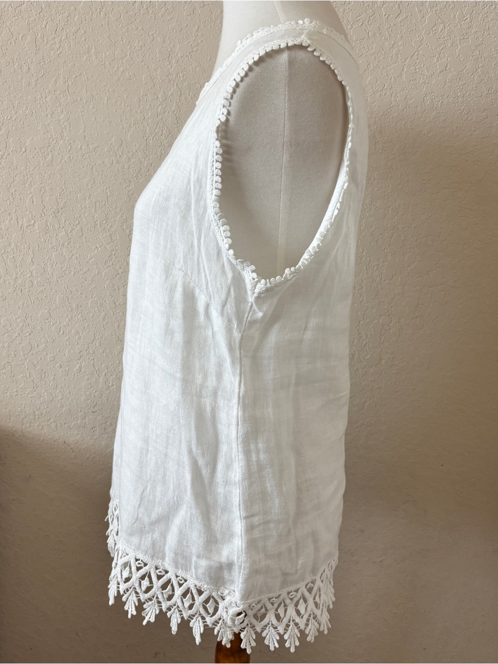 Valentina Naldi Shirt Made in Italy 100% Linen Boho Sleeveless Top Embroidered M - Picture 3 of 5